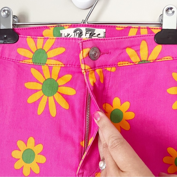 Free People Youthquake Sunflower Printed Crop Flare Pant Lipstick Pink 28 NWT - Picture 7 of 11